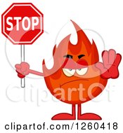 Clipart Of A Fireball Flame Character Holding A Stop Sign Royalty Free Vector Illustration