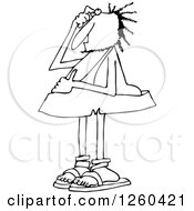 Clipart Of A Black And White Bewildered Caveman Scratching His Head Royalty Free Vector Illustration
