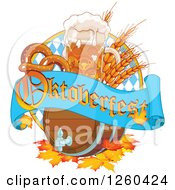 Poster, Art Print Of Beer Keg Mug Wheat And Soft Pretzel With An Oktoberfest Banner