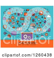 Poster, Art Print Of Icons Connected To A Laptop With Your Computer And Sample Text