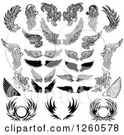 Poster, Art Print Of Black And White Feathered Wings And Shields
