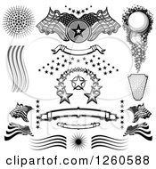 Clipart Of Black And White And Grayscale American Themed Design Elements Royalty Free Vector Illustration by Chromaco
