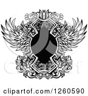 Poster, Art Print Of Black And White Ornate Winged Shield Design Element