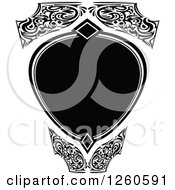 Clipart Of A Black And White Ornate Shield Design Element Royalty Free Vector Illustration