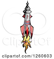Clipart Of A Flying Rocket With A Trail Of Flames Royalty Free Vector Illustration
