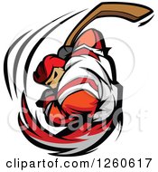 Buff Male Hockey Player Swinging A Stick