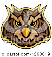 Poster, Art Print Of Glaring Owl Mascot Head Outlined In Yellow