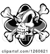 Clipart Of A Grinning Grayscale Skull And Crossbones Royalty Free Vector Illustration