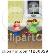 Happy Chanukah Children Playing With Toys And Celebrating The Festival Of Hanukkah