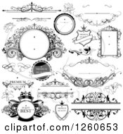Clipart Of Black And White Quality Labels And Frames Royalty Free Vector Illustration