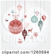 Poster, Art Print Of Retro Suspended Christmas Baubles And Items On Shading