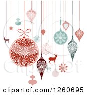 Clipart Of Retro Suspended Christmas Baubles And Items Royalty Free Vector Illustration by OnFocusMedia