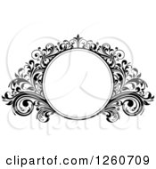 Clipart Of A Black And White Ornate Round Frame With Flourishes Royalty Free Vector Illustration