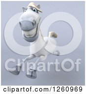 Clipart Of A 3d Happy White Horse Running On Gray Royalty Free Illustration