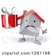 Clipart Of A 3d Unhappy White House Character Holding Up A Gift Royalty Free Illustration