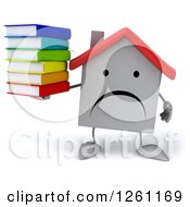 Clipart Of A 3d Unhappy White House Character Holding A Stack Of Books Royalty Free Illustration