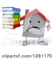 Clipart Of A 3d Unhappy White House Character Holding A Stack Of Books And A Thumb Down Royalty Free Illustration
