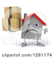Clipart Of A 3d Unhappy White House Character Holding Boxes And A Thumb Down Royalty Free Illustration