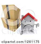 Clipart Of A 3d Unhappy White House Character Holding Boxes And A Thumb Down Royalty Free Illustration
