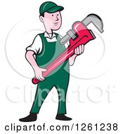 Cartoon Plumber Holding A Monkey Wrench