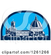 Woodcut Scene Of The Dome Of Florence Cathedral Or Il Duomo In Piazza Del Duomo Firenze Italy