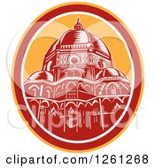 Retro Woodcut Scene Of The Dome Of Florence Cathedral Or Il Duomo In Piazza Del Duomo Firenze Italy