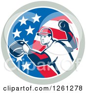 Poster, Art Print Of Baseball Pitcher Throwing In An American Flag Circle