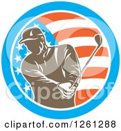 Poster, Art Print Of Retro Male Golfer Swinging In An American Flag Circle