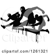 Black Silhouetted Male Athlete Runners Leaping Over Hurdles