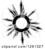 Clipart Of A Black And White Arrow Globe Design Royalty Free Vector Illustration by Chromaco