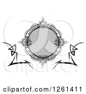 Clipart Of A Grayscale Tribal Frame Design Element Royalty Free Vector Illustration