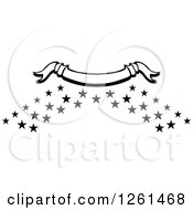 Clipart Of A Black And White Curved Ribbon Banner Over Stars Royalty Free Vector Illustration by Chromaco