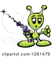 Clipart Of A Green Alien With A Ray Gun Royalty Free Vector Illustration