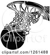 Poster, Art Print Of Black And White Basketball Going Through A Hoop