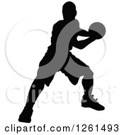 Poster, Art Print Of Black Silhouetted Basketball Player In Action