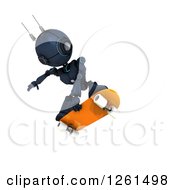 Poster, Art Print Of 3d Blue Android Robot Playing Skateboarding