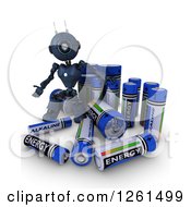 Poster, Art Print Of 3d Blue Android Robot With Batteries