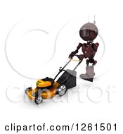 Poster, Art Print Of 3d Blue Android Robot Pushing A Lawn Mower