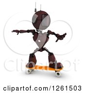 Poster, Art Print Of 3d Red Android Robot Skateboarding