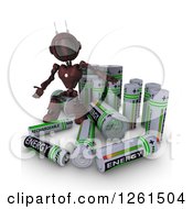Poster, Art Print Of 3d Red Android Robot With Batteries