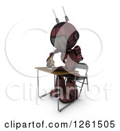 Poster, Art Print Of 3d Red Android Robot Student Writing At A Desk