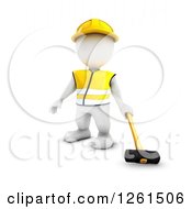 Poster, Art Print Of 3d White Man Construction Worker With A Sledgehammer