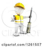 Poster, Art Print Of 3d White Man Construction Worker With A Giant Screwdriver