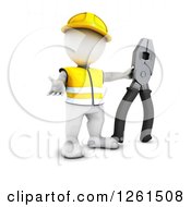 3d White Man Construction Worker With A Giant Pair Of Pliers