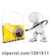 Poster, Art Print Of 3d White Man Trying To Pry Open A Secure File