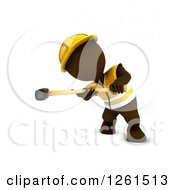 Poster, Art Print Of 3d Brown Man Construction Worker Using A Sledgehammer