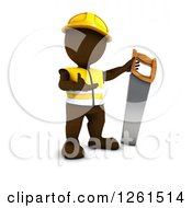 Poster, Art Print Of 3d Brown Man Construction Worker With A Giant Saw