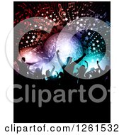 Poster, Art Print Of Silhouetted Dancers Under A Disco Ball Music Notes Stars And Lights