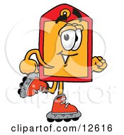 Price Tag Mascot Cartoon Character Roller Blading On Inline Skates