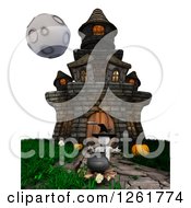 Poster, Art Print Of 3d White Witch And A Haunted House